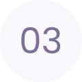 Minimalist design featuring the number 03 in purple on a white circular background.