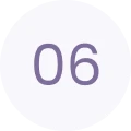 A purple number six on a white, rounded hexagonal background.