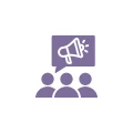 People discussing an idea with a megaphone symbol above.